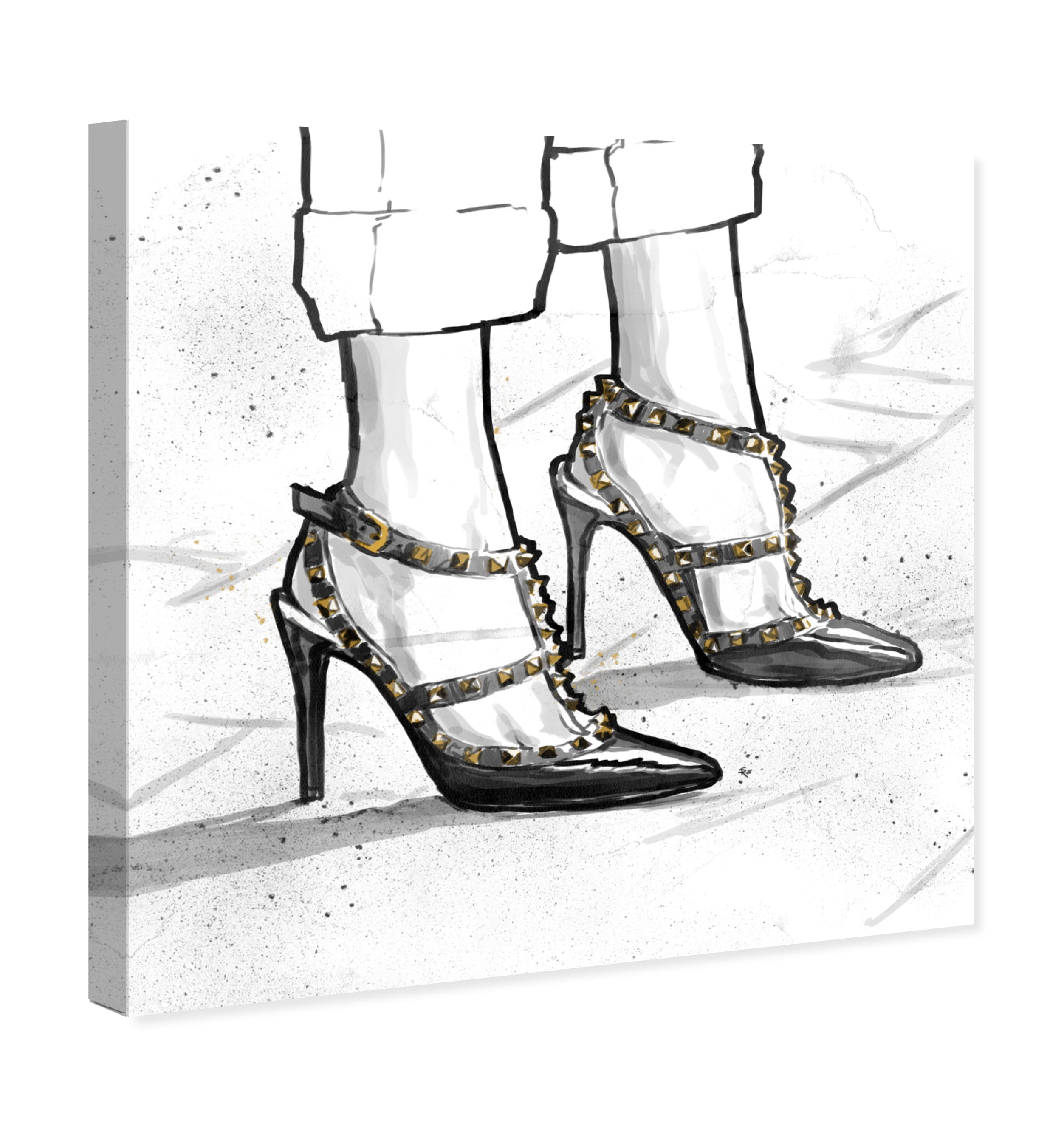 Wynwood Studio Fashion and Glam Modern Canvas Art - Black Girly High Heels, Wall Art for Living Room, Bedroom, and Bathroom, 30 in x 30, Black and White Home Decor