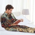 thumbnail image 6 of Naloa Tribal Futuristic Warrior Men’s Pajamas Set - Long Sleeve Button Down Sleep Shirt and Pajama Bottoms Sleepwear Set-Small, 6 of 7