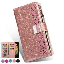 Dteck for Samsung Galaxy Z Fold 5 Case, Z Fold5 5G Wallet Case for Women Men with Card Holder Zipper Wristlet Luxury PU Leather Case for Samsung Galaxy Z Fold 5,Rosegold