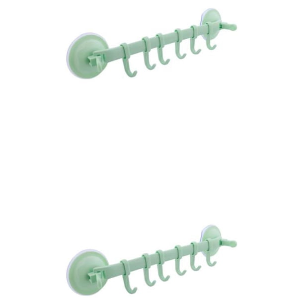 Toystoory Colgador de pared 6 ganchos Soportes para colgar en estante Ventosa Tipo de bloqueo de plástico sin clavos Multiusos para el hogar Verde 2Conjunto