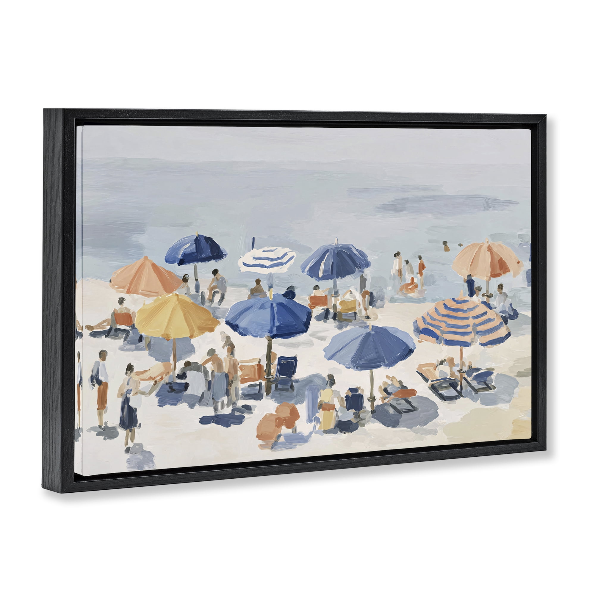 Stupell Industries Summer Fun Beach Crowd Black Framed Floater Canvas Wall Art, design by Jacky Ngan