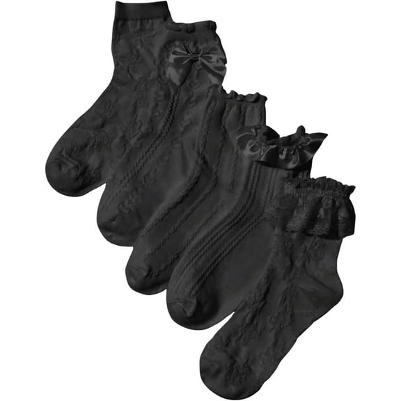 YooGuoGuo Women's 5 Pairs Ruffle Trim Frilly Crew Socks Casual Socks