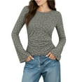 thumbnail image 3 of Fall Floral Print Long Sleeve Slim Fit Base Layer Shirt Top for Women Going Out Tops Thermal Warm Layering Piece | CSEONE,Gray XL, 3 of 9