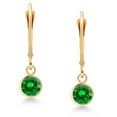 thumbnail image 3 of Gem Stone King 14K Yellow Gold Green Created Emerald Drop Dangle Earring for Women with Leverback (1.68 Cttw, Gemstone Birthstone, Round 5MM), 3 of 5