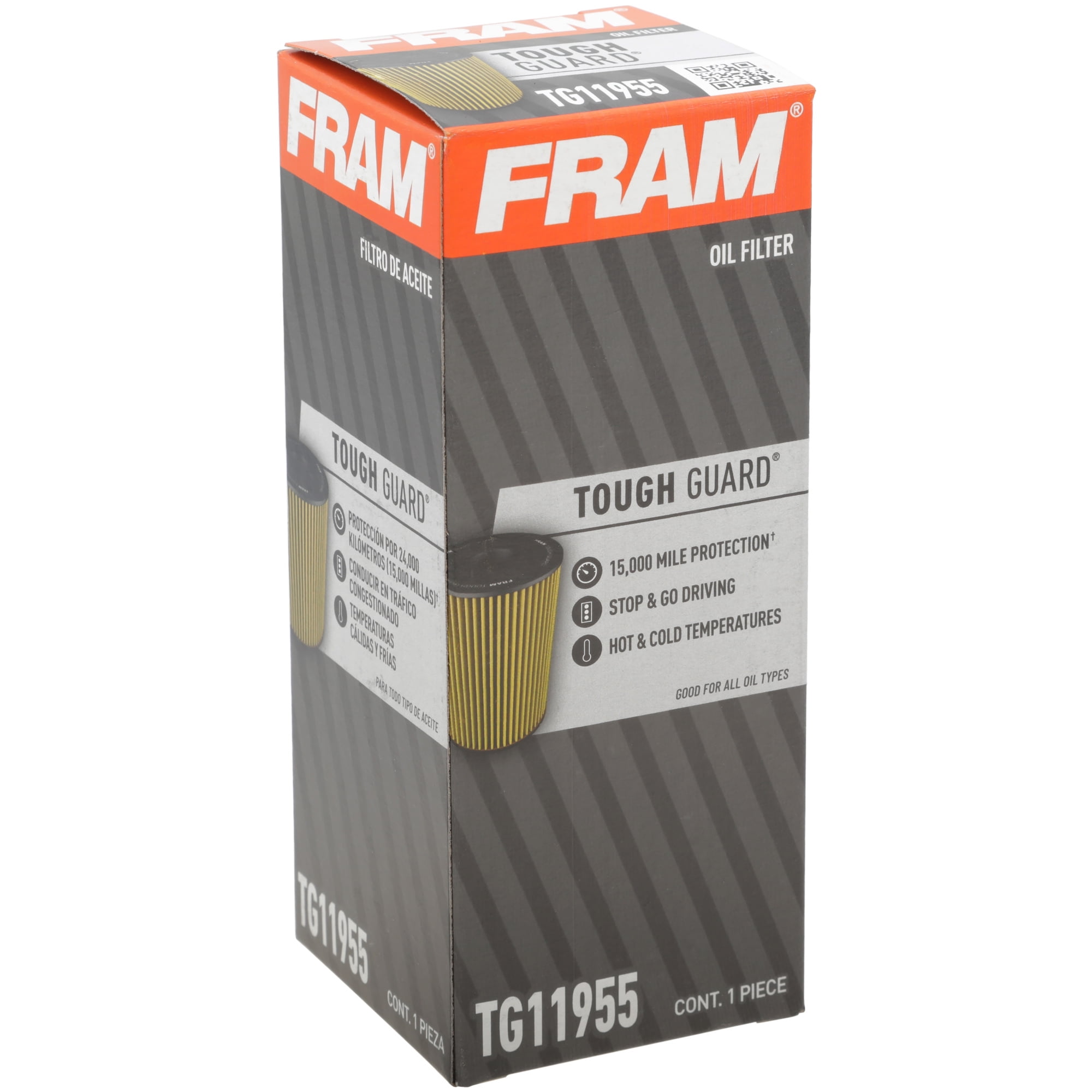 (6 pack) FRAM Tough Guard Oil Filter, TG11955, 15K mile Filter for Select Ford and Lincoln Vehicles