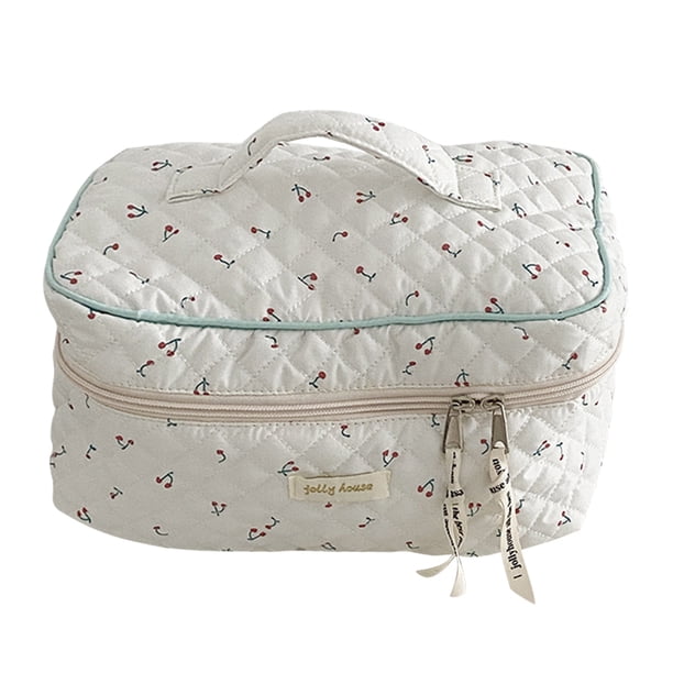Bolso cosmético Coreano Lindo Viaje portátil Maquillaje Bolso acolchado (Cereza) Blanco