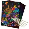 Scratch Paper Art Set, 50 Piece Rainbow Magic Scratch Paper for Kids Black Scratch it Off Art Crafts Notes Boards Sheet with 5 Wooden Stylus for Easter Party GameChristmas Birthday Gift