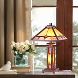ZELLA Tiffany-style Mission 3 Light Double Lit Wooden Table Lamp 15