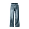 thumbnail image 4 of JUSLIO Mens Jeans,Vintage Washed Wide Leg Loose Straight Casual Denim Jeans,Dark Blue M, 4 of 8