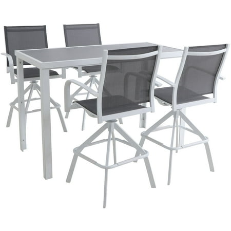 Hanover Naples 5-Piece Aluminum Outdoor High-Dining Set with Sleek Glass Top Patio Table, Seats 4
