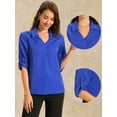thumbnail image 2 of DARING DIVA Women's V Neck Collared Blouses with Roll Up 3/4 Sleeves XS Royal Blue, 2 of 6