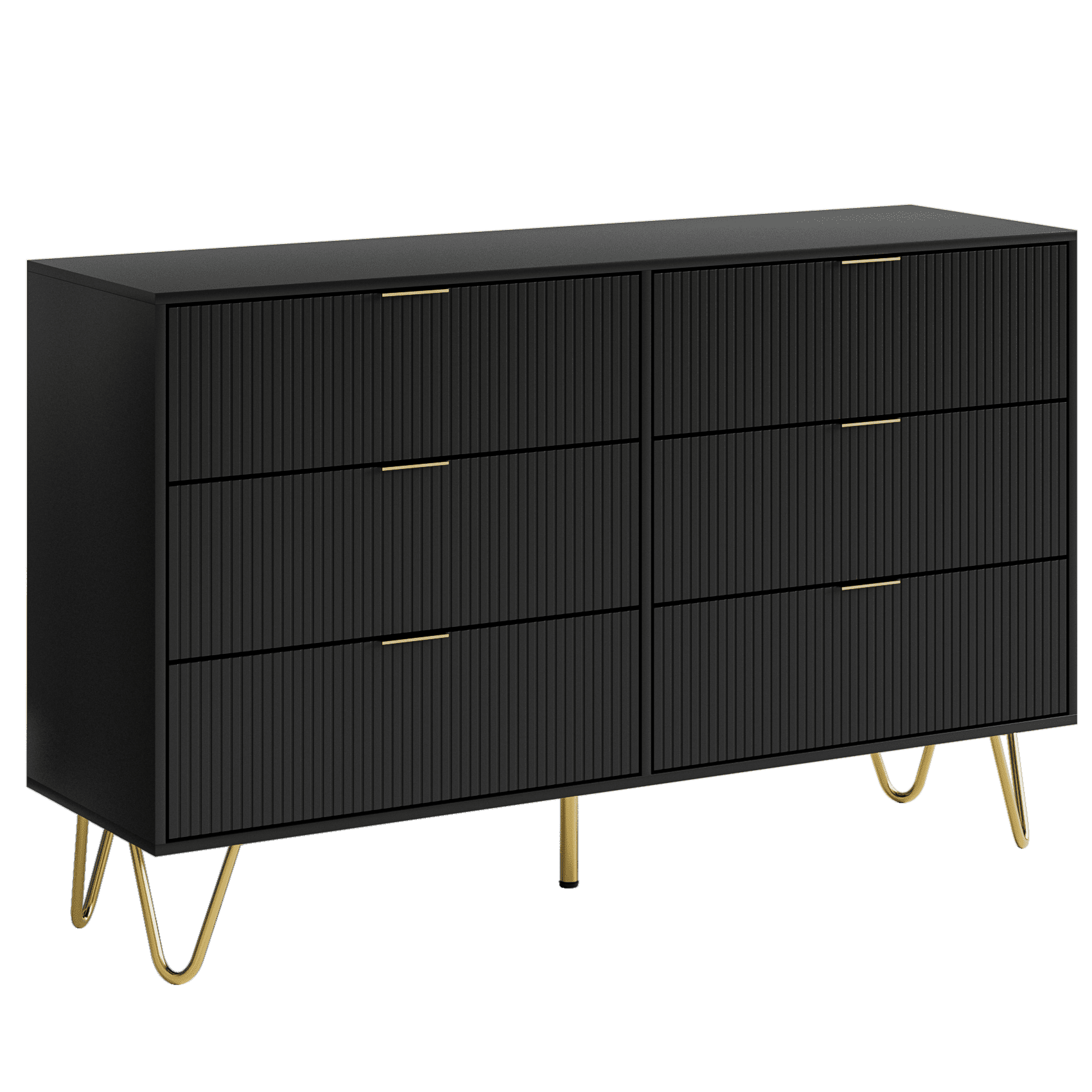 Space-Saving 6-Drawer Dresser Cabinet - Modern Black Vertical Grain Storage for Bedroom, Living Room & Entryway