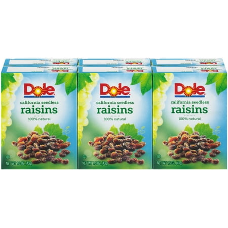 Dole California Seedless Raisins, 100% All Natural Raisins, 1.5 Oz, 6 Boxes