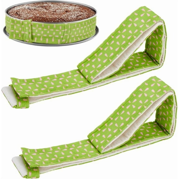 2pcs Cloth Baking Strips for Cake Pans Reusable Bake Even Strip Yellow Green 875x36.5x2.5mm