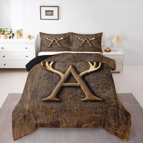 Castle Fairy 2-Piece Twin Size Comforter Set - Monogram Initial A Jungle Deer Print