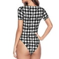 thumbnail image 4 of The Xecao Anchor Black Tartan Plaid Women's Crew Neck Body Suit, a short-sleeved bodysuit and basic swimsuit, both comfort and style for dating and daily life, 4 of 9