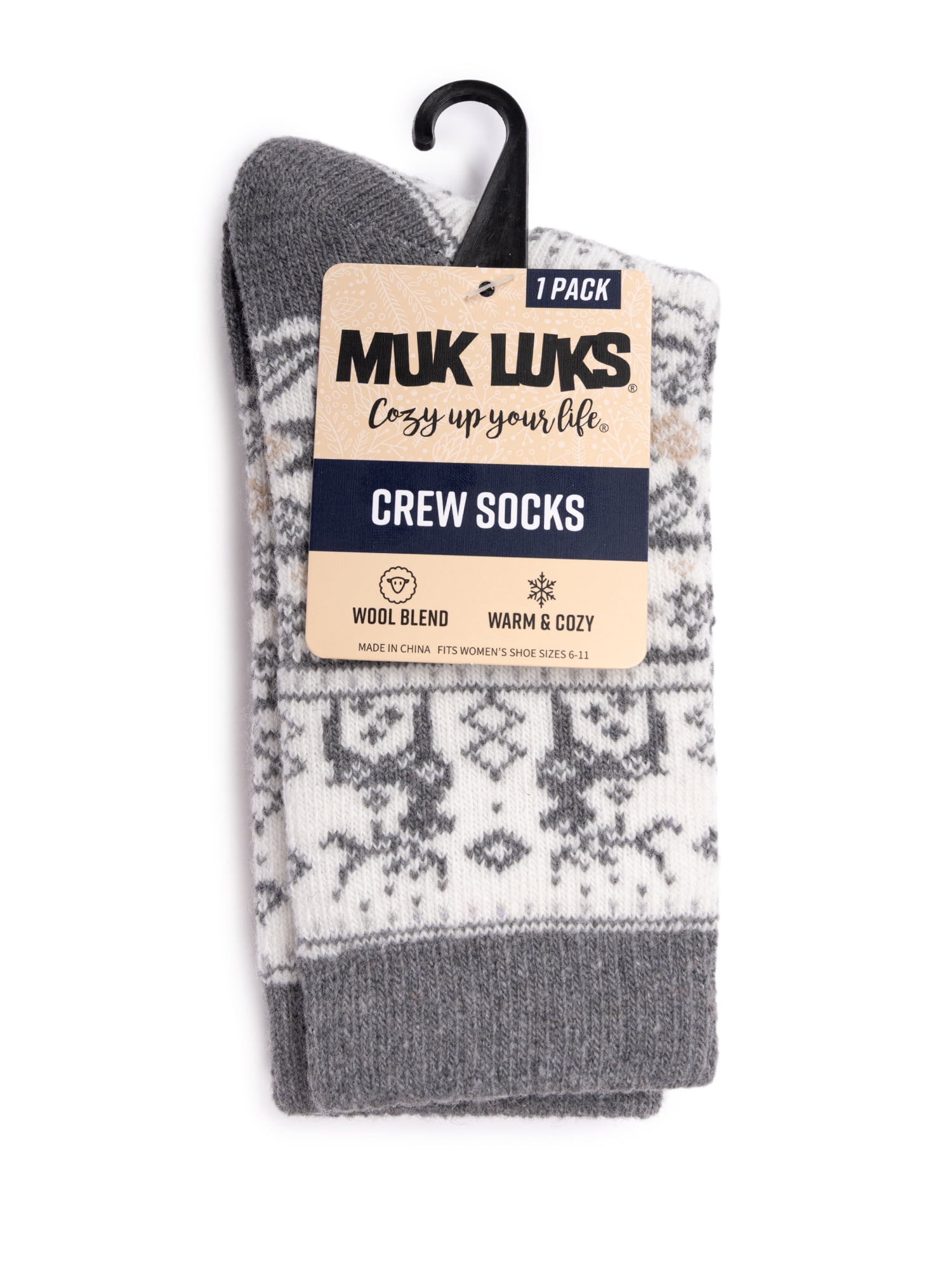 MUK LUKS Women's Wool Blend Crew Sock, 1-Pack, OSFM