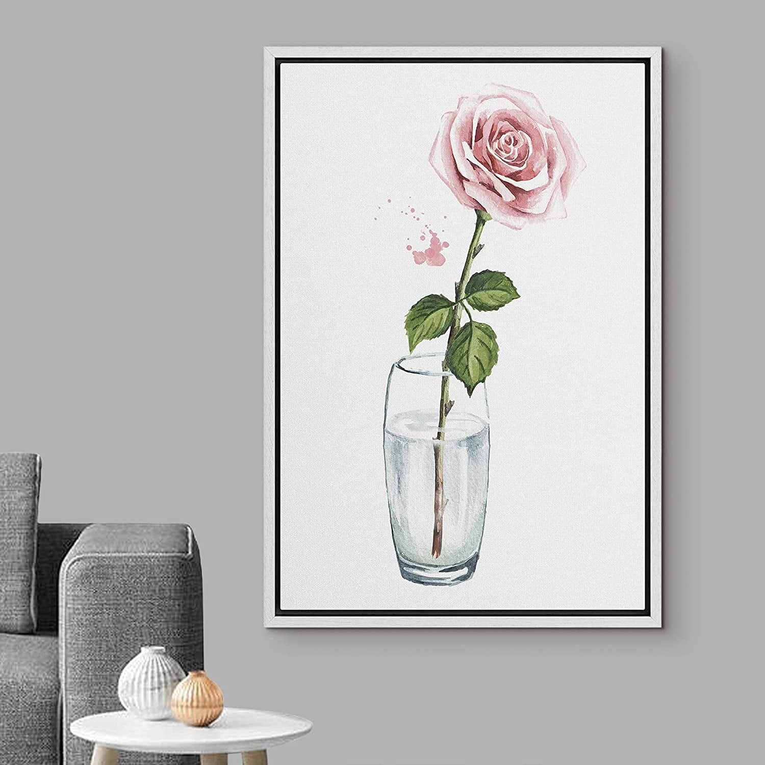 Wall26 Framed Canvas Print Wall Art Pink Rose in Glass Vase Floral Wilderness Illustrations Art Chic Relax/Calm Multicolor Pastel for Living Room, Bedroom, Office - 16"x24" - Walmart.com