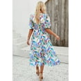thumbnail image 3 of Floral V Neck Elastic Waist Dress, Green, Small, 3 of 5