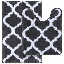 Buganda Microfiber Bathroom Rugs Set 2 Piece,U-Shaped Toilet Rug, Machine Wash Dry, Non-Slip Absorbent Shaggy Bath Mats for Tub, Shower and Bathroom (24"x16" 24"x20", Dark Grey)