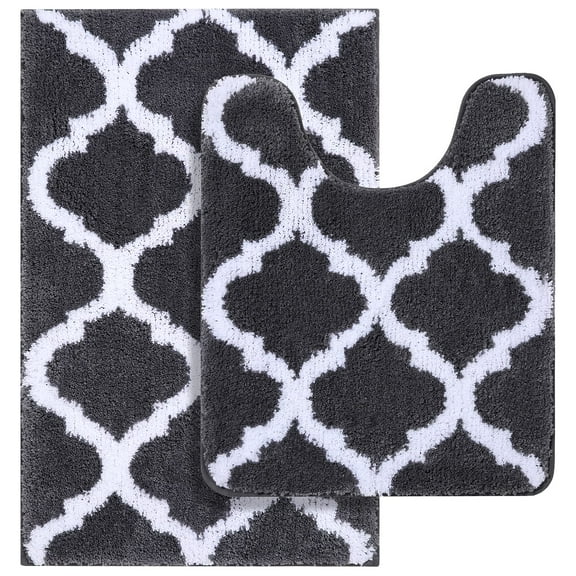 Buganda Microfiber Bathroom Rugs Set 2 Piece,U-Shaped Toilet Rug, Machine Wash Dry, Non-Slip Absorbent Shaggy Bath Mats for Tub, Shower and Bathroom (24"x16" 24"x20", Dark Grey)