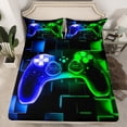 thumbnail image 2 of Erosebridal Kids Gamer Bed Sheets Set Queen,Gaming Sheet Set,Video Games Gamepad Sheets Neon Glowing Square Geometric Grid Blue Green Flat Fitted Sheet, 2 of 6
