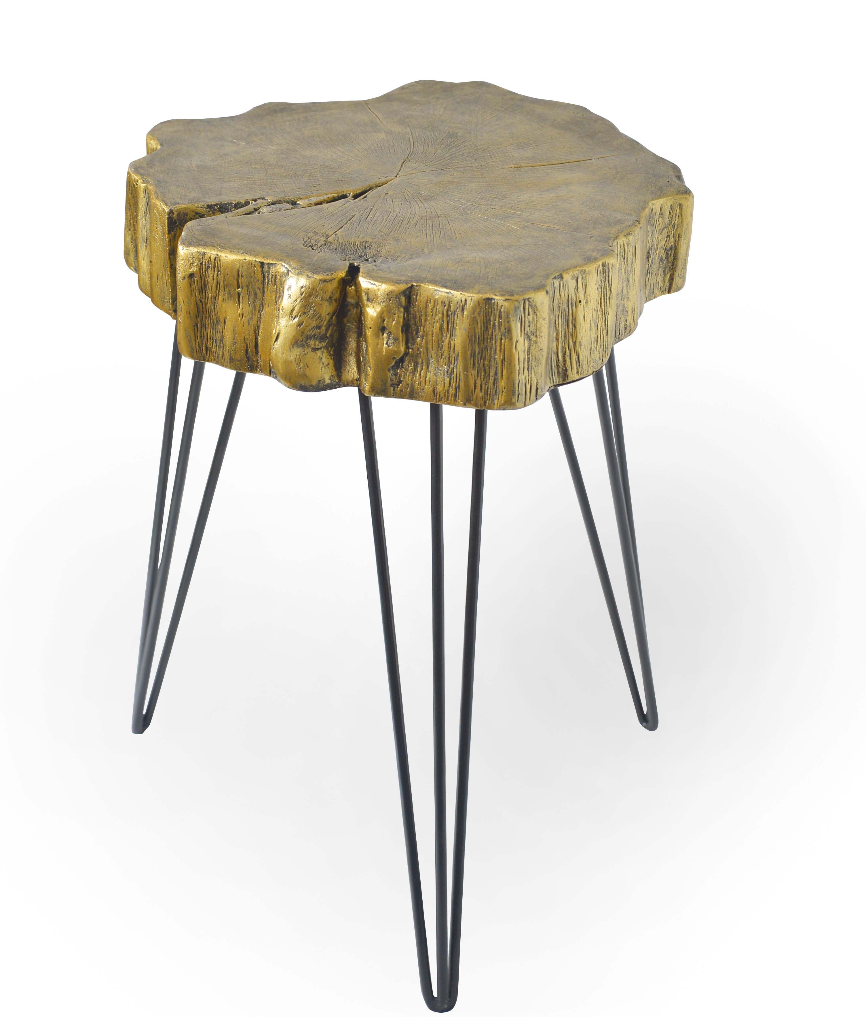 Rustic Iron and Resin Gold Crosscut Tree Accent Table, Gold Walmart