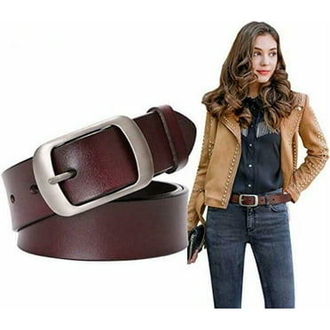 JASGOOD Women Leather Belts Dark Brown Waist Belt for Pants Jeans Dress
