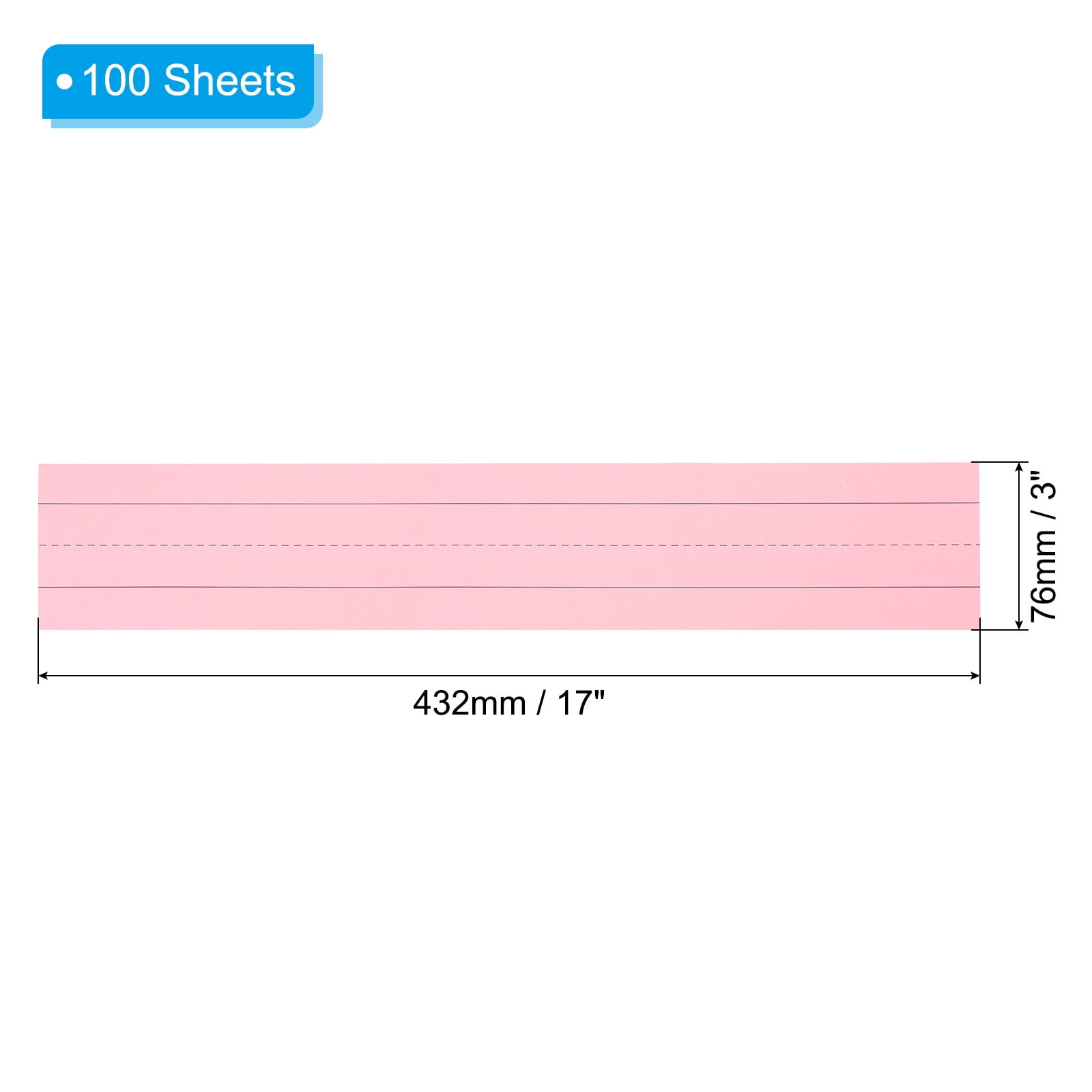 Uxcell 100 Sheets Ruled Sentence Strips, 3" x 17" Cardstock 250GSM Writing Paper Blue Red Lined for Classrooms, Pink