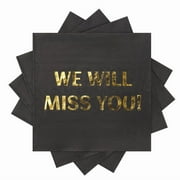 MyMealivos 100 Pcs We Will Miss You Cocktail Napkins White Gold Farewell, Going Away, Retirement Party, Coworker Leaving Goodbye, Moving Celebrations, 3-Ply, Black