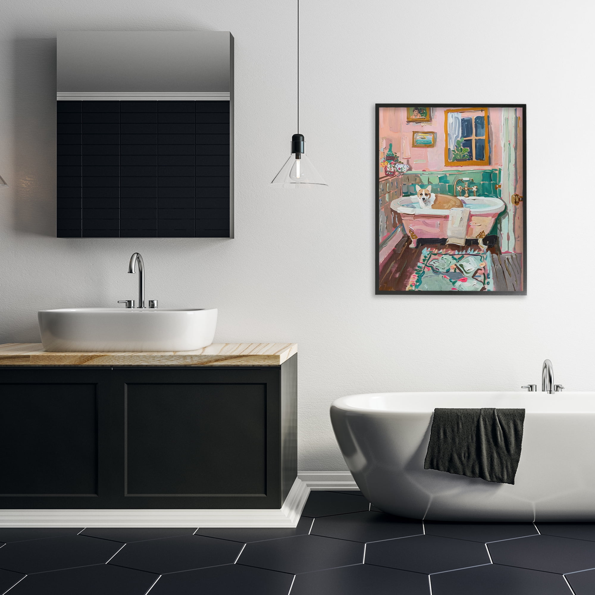 Stupell Industries Corgi in Pastel Tub Black Framed Giclee Art, design by The Prints Vibe