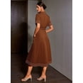 thumbnail image 4 of Brown Womens Shirt Dress With Collar, Front Button, Patch Pockets, Belted Waist, Short Sleeve, A-Line Midi, 4 of 4