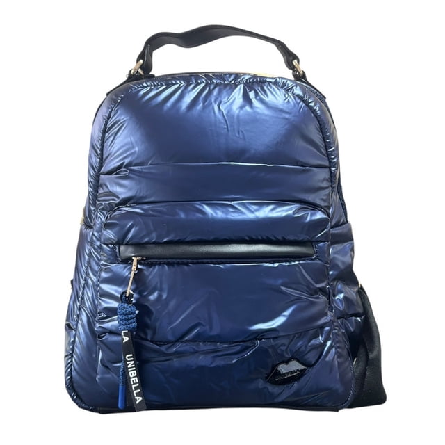 Mochila casual marca Luxo Brand modelo UNIBELLA de nylon sintética satinado acolchada color azul