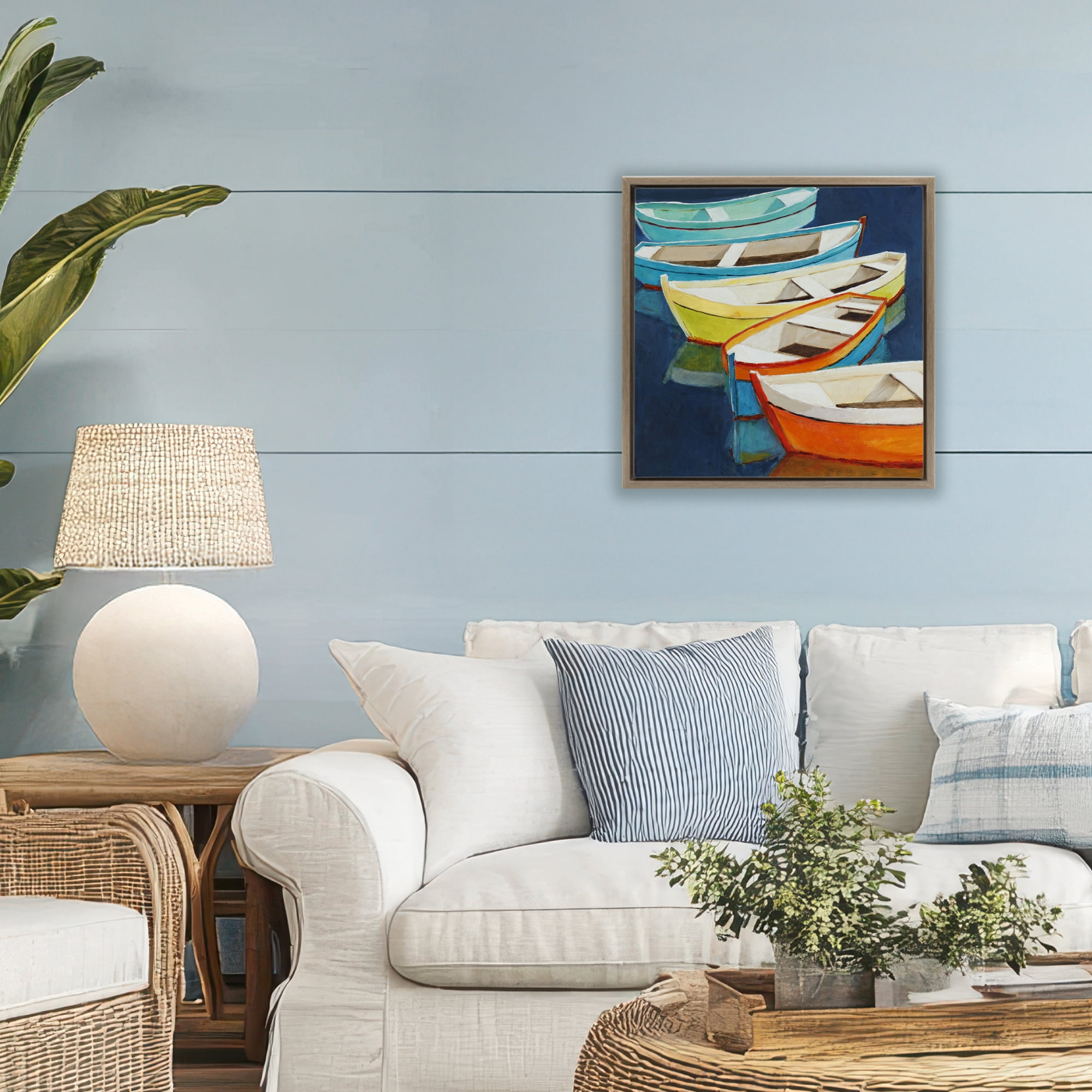 Stupell Industries Serene Rowboats in Summer Brown Framed Floater Canvas Wall Art, design by Lorenzo Collective