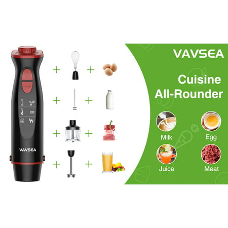 VAVSEA Hand Mixer, 1000W 5-in-1 Multi-function Kitchen Aid Hand Immersion Blender with 500ml Chopping Bowl, Milk Frothier, Egg Whisk, 600ml Beaker, 12-Speed Stick Blender Food Processor