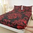 thumbnail image 3 of jejeloiu Damask Floral Pattern Bed Sheets,Red Victorian Print King Sheets,Kawaii Halloween Ghost Sheet Set For Men Women,Luxury Bedroom Decor,4-Piece, 3 of 7
