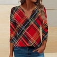 thumbnail image 2 of Womens 3/4 Sleeve Tops and Blouses Spring Tops for Women Women's Fashion Boho Shirts Floral Printed T-Shirt 3/4 Sleeves Blouse V-Neck Casual Tops Red XL, 2 of 5