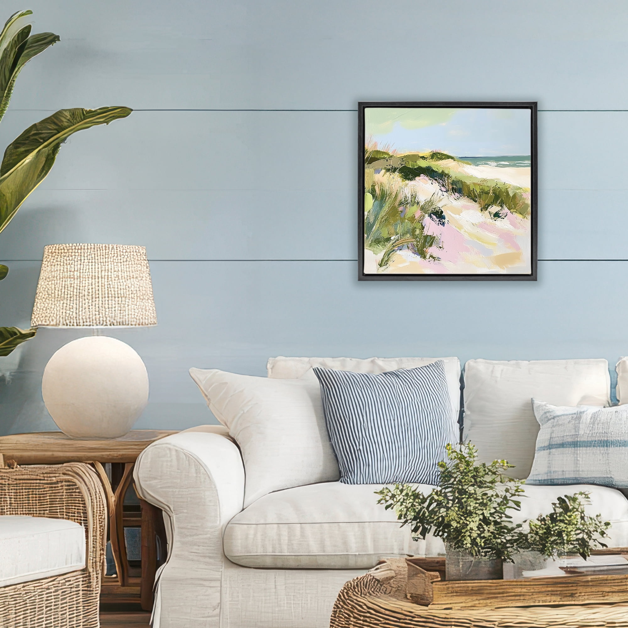 Stupell Industries Pastel Coastal Dunes at Sunrise Black Framed Floater Canvas Wall Art, design by Heidi Kuntz