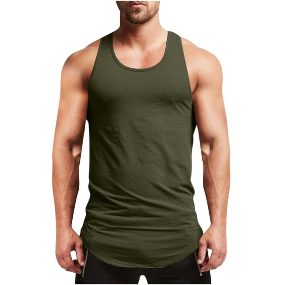 Kukoosong Men's Vintage Solid Color Breathable Moisture Wicking Polyester Tank Top for Workout and Casual Sport Men Summer Casual Workout Tank Tops