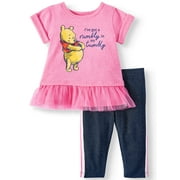 Disney Winnie the Pooh Short Sleeve Tulle Ruffle Tunic and Legging, 2pc Outfit Set (Baby Girls)