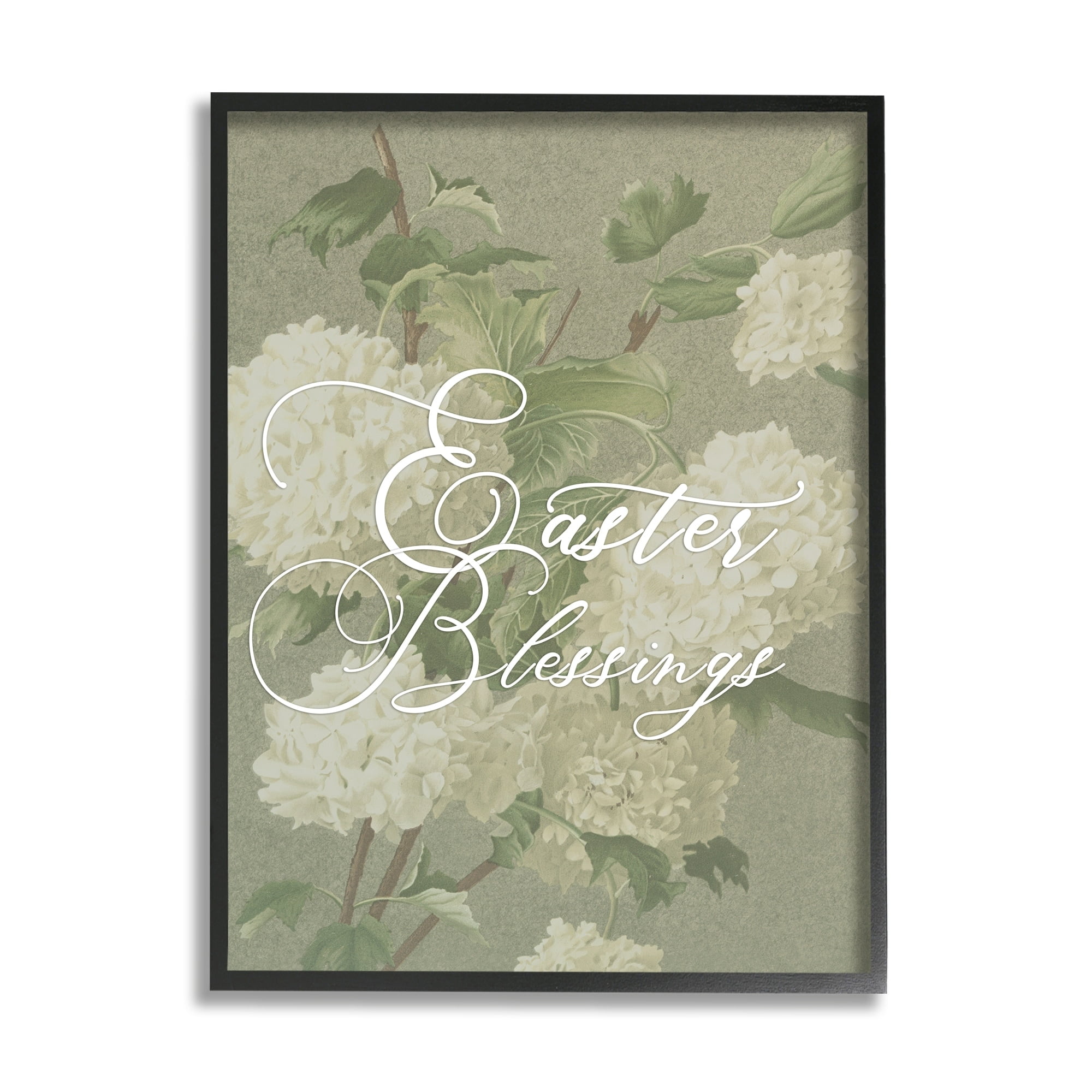 Stupell Industries Easter Blessings Sentiment Vintage White Hydrangea Florals Green Graphic Art Gray Framed Art Print Wall Art, 16x20, by Daphne Polselli