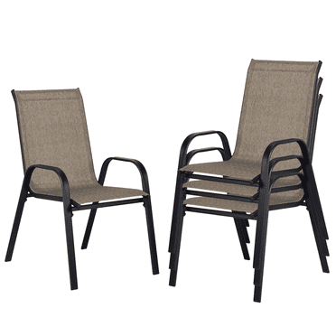JMGJOY Stackable Patio Chairs Set of 4, Outdoor Dining Chairs, Outdoor Patio Dining Sets with Cooling Fabric, Brown