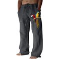 thumbnail image 1 of Pantalones casuales de lino para hombre, estampado de mariposas y pájaros, talla grande, sueltos, ligeros, elásticos, con cordón, para exteriores, playa, yoga 015-gris oscuro XL 015-gris oscuro XL Xishao ropa, 1 of 2
