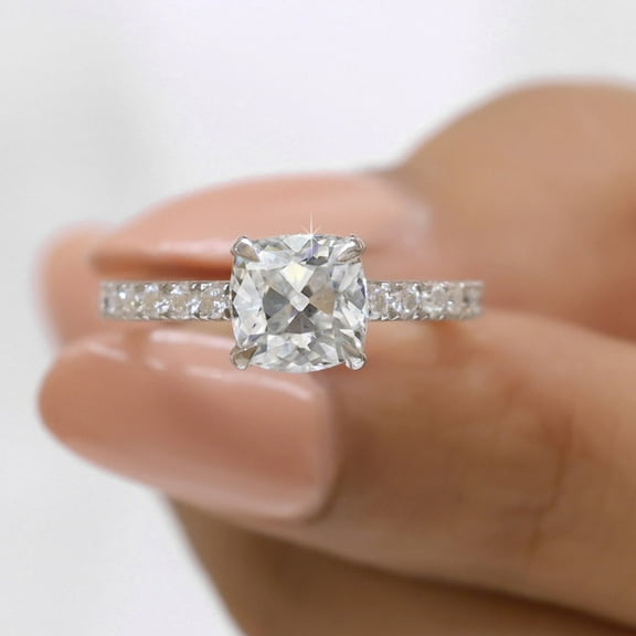 JEWELEGANT 2 Ct Square Cushion Moissanite Diamond Low Profile Engagement Ring for Women