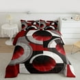 thumbnail image 2 of Manfei Red Gray Black Full Size Comforter Sets,Modern Geometric Art Bedding Comforter Set,Circular Print Bedding Sets For Adults,Microfiber Bedroom Decor Reversible,3-Piece, 2 of 8