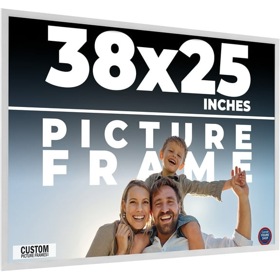 38x25 Frame White Solid Wood Picture Frame Includes UV Acrylic Shatter Guard Front, Acid Free Foam