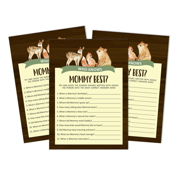 Inkdotpot Gender Neutral Who Knows Mommy BestBaby Shower GameCards-FunActivity Cards Set Of 50Jungle Animals Party Theme