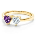 thumbnail image 2 of Gem Stone King 18K Yellow Gold Plated Silver Fashion Right-Hand Ring Heart Shape Purple Amethyst and Moissanite (0.84 Cttw, Size 7), 2 of 6