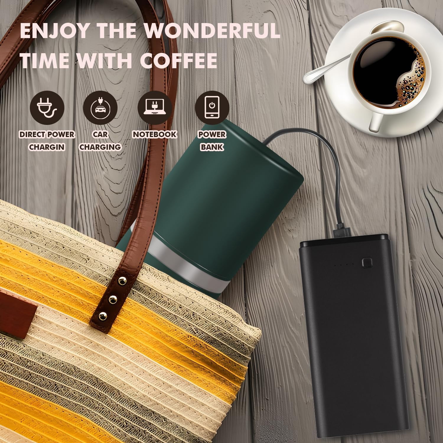 Portable Electric Coffee Grinder Stainless Steel Conical Burr with 45 Settings Rechargeable for Home Travel Camping Office Dark Green