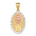 thumbnail image 1 of 14k Yellow and White Gold Yellow & Rose Gold w/Rhodium Guadalupe & 15 Pendant Length 22mm, 1 of 2